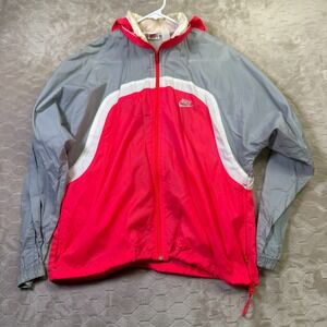 VTG 80s Nike Gray Tag Hooded Windbreaker Full Zip Sz Med Neon Pink Gray See Pics